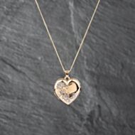 Pre-Owned Two Colour Gold Flower Engraved Heart Locket Pendant & 18 Inch Curb Chain 41142832