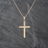 Pre-Owned 9ct Yellow Gold Plain Cross Pendant & 16 Inch Hayseed Chain 41142835
