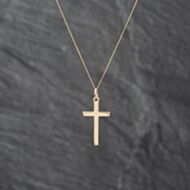 Pre-Owned 9ct Yellow Gold Small Plain Cross Pendant & 18 Inch Curb Chain 41142836