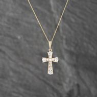 Pre-Owned Yellow Gold Cubic Zirconia Channel Set Cross Pendant & 18 Inch Curb Chain 41142837