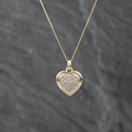 Pre-Owned 9ct Yellow Gold Diamond Pavé Heart Pendant & 18 Inch Curb Chain 41142849