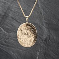 Pre-Owned 9ct Yellow Gold Large Hand Engraved Locket Pendant & 24 Inch Byzantine Chain 41142859