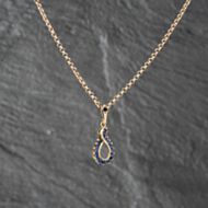 Pre-Owned 9ct Yellow Gold Sapphire Openwork Oval Dropper Pendant & 16 Inch Belcher Chain 41142862