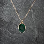 Pre-Owned 9ct Yellow Gold Malachite & Mother Of Pearl Rotating Fob Pendant & 20 Inch Belcher Chain 41142876