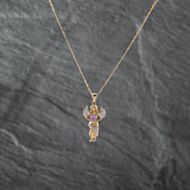 Pre-Owned 9ct Yellow Gold Amethyst & Diamond Angel Pendant & 18 Inch Curb Chain 41142878