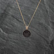 Pre-Owned 9ct Yellow Gold Black Diamond Circular Four Tier Cluster Pendant & 18 Inch Curb Chain 41142883