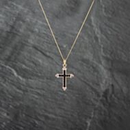 Pre-Owned 9ct Yellow Gold Sapphire & Diamond Cross Pendant & 18 Inch Curb Chain 41142884