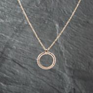 Pre-Owned 9ct Yellow Gold Cubic Zirconia Circle Pendant & 20 Inch Trace Chain 41142886