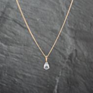 Pre-Owned 9ct Yellow Gold Aquamarine Teardrop Gemstone Pendant & 20 Inch Curb Chain 41142887
