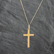 Pre-Owned 9ct Yellow Gold Cross Pendant & 18 Inch Curb Chain 41142894