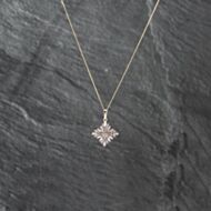 Pre-Owned 9ct Two Colour Gold Diamond Claw Set Mixed Cut Spray Cluster Pendant & 18 Inch Curb Chain 41142909