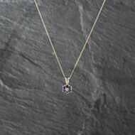 Pre-Owned 9ct Yellow Gold Sapphire & Diamond Flower Cluster Pendant & 18 Inch Curb Chain 41142915