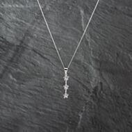 Pre-Owned 9ct White Gold Pale Green/Blue Topaz Triple Flower Cluster Dropper Pendant & 18 Inch Curb Chain 41142917