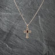 Pre-Owned 9ct Yellow Gold Garnet Filigree Cross Pendant & 20 Inch Curb Chain 41142921