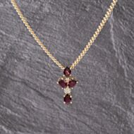 Pre-Owned 9ct Yellow Gold Tourmaline & 0.03ct Diamond Cross Pendant & 18 Inch Curb Chain 41142933