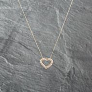 Pre-Owned 9ct Yellow Gold Diamond Open Heart Pendant & 18 Inch Curb Chain 41142934