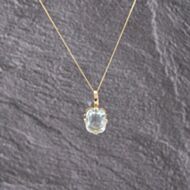 Pre-Owned Yellow Gold Aquamarine Cushion Shaped Split Claw Set Pendant & 18 Inch Curb Chain 41142940