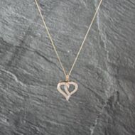 Pre-Owned 9ct Yellow Gold Diamond Open Heart Pendant & 18 Inch Curb Chain 41142945