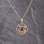 Pre-Owned Vintage Rose Gold Garnet Decorative Openwork Pendant & 18 Inch Belcher Chain 41142950