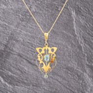 Pre-Owned Vintage Yellow Gold Aquamarine Decorative Openwork Dropper Pendant & 20 Inch Prince Of Wales Chain 41142951