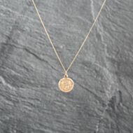 Pre-Owned Yellow Gold Small Circular Double Sided St Christopher Pendant & 18 Inch Curb Chain 41142955
