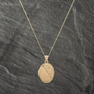 Pre-Owned 9ct Yellow Gold Half Engraved Oval Locket Pendant & 18 Inch Curb Chain 41142964