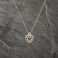 Pre-Owned 9ct Yellow Gold Sapphire & 0.08ct Diamond Heart Pendant & 18 Inch Curb Chain 41142968