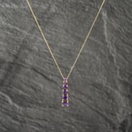 Pre-Owned 9ct Yellow Gold Amethyst Graduating Bar Link Gemstone Pendant & 18 Inch Curb Chain 41142970