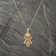 Pre-Owned 9ct Yellow Gold Multi Stone Ragdoll Pendant & 18 Inch Curb Chain 41142972