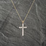 Pre-Owned 9ct Yellow Gold Diamond Cross Pendant & 18 Inch Curb Chain 41142973
