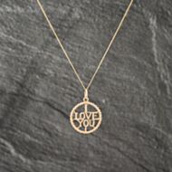 Pre-Owned 9ct Yellow Gold I Love You Pendant & 18 Inch Curb Chain 41142980