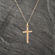 Pre-Owned 9ct Yellow Gold Plain Cross Pendant & 18 Inch Curb Chain 41142984