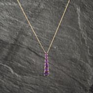 Pre-Owned 9ct Yellow Gold Amethyst Graduated Pendant & 18 Inch Curb Chain 41142990