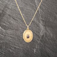 Pre-Owned 9ct Yellow Gold Amethyst Set Oval Engraved Locket Pendant & 20 Inch Figaro Chain 41142997