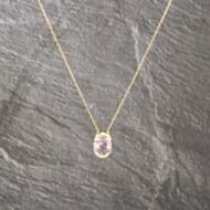 Pre-Owned 9ct Yellow Gold Amethyst & 0.01ct Diamond Set Pendant & 16 Inch Trace Chain 41143009