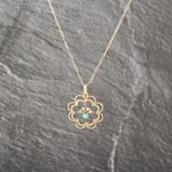 Pre-Owned Vintage Yellow Gold Turquoise & Seed Pearl Pendant & 18 Inch Fancy Chain 41143013