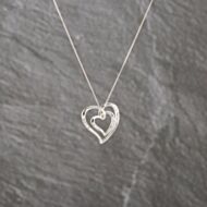 Pre-Owned 18ct White Gold 0.12ct Diamond Double Open Heart Pendant & 18 Inch Curb Chain 41143015