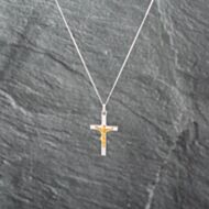 Pre-Owned 9ct Two Colour Gold Crucifix Cross Pendant & 18 Inch Curb Chain 41143038
