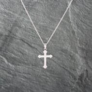 Pre-Owned 9ct White Gold Plain Cross Pendant & 16 Inch Trace Chain 41143040