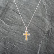 Pre-Owned 9ct Two Colour Gold Embossed Cross Pendant & 18 Inch Curb Chain 41143041