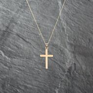 Pre-Owned 9ct Yellow Gold Plain Cross Pendant & 18 Inch Curb Chain 41143042