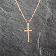 Pre-Owned 9ct Rose Gold Engraved Cross Pendant & 18 Inch Curb Chain 41143050