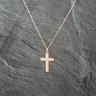 Pre-Owned 9ct Rose Gold Cross Pendant & 18 Inch Curb Chain 41143061