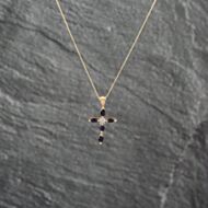 Pre-Owned 9ct Yellow Gold Sapphire & Diamond Cross Pendant & 18 Inch Curb Chain 41143065