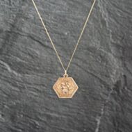 Pre-Owned 9ct Yellow Gold Hexagonal St Christopher Pendant & 18 Inch Curb Chain 41143066