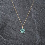 Pre-Owned 9ct Yellow Gold Glass Flower Pendant & 18 Inch Curb Chain 41143086