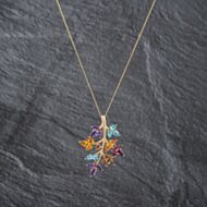 Pre-Owned 9ct Yellow Gold Glass Leaf Pendant & 18 Inch Curb Chain 41143087