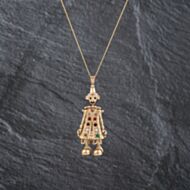 Pre-Owned 9ct Yellow Gold Multi Stone Clown Pendant & 18 Inch Curb Chain 41143089