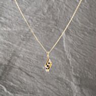 Pre-Owned 9ct Yellow Gold Sapphire & Diamond Leaf Design Gemstone Pendant & 20 Inch Curb Chain 41143092