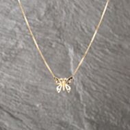 Pre-Owned 9ct Yellow Gold Butterfly Pendant & 14 Inch Box Chain 41143094